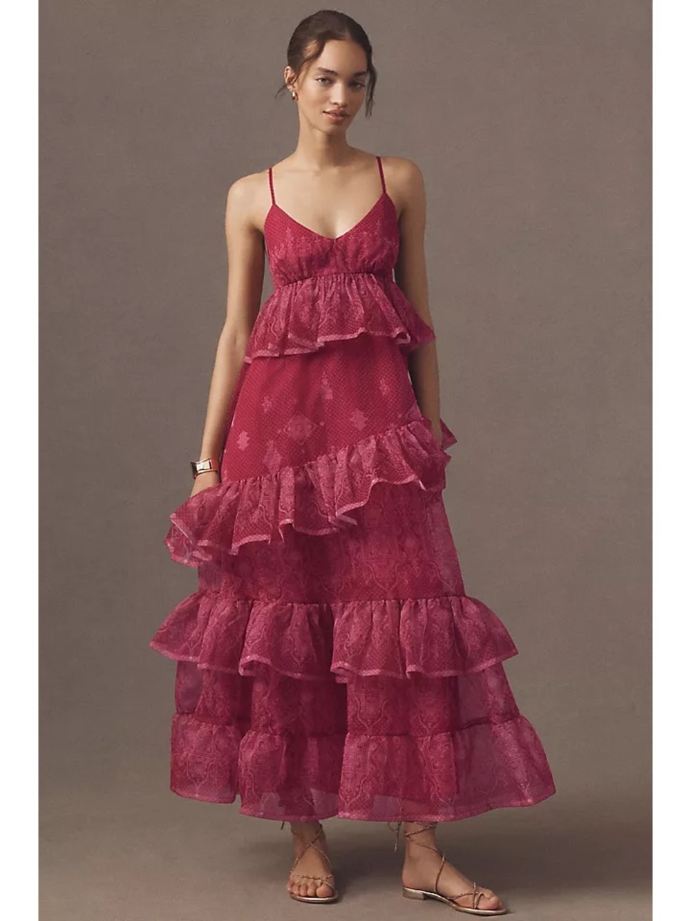 NWT Anthropologie x Let Me Be Sleeveless Sheer Tiered Midi Dress